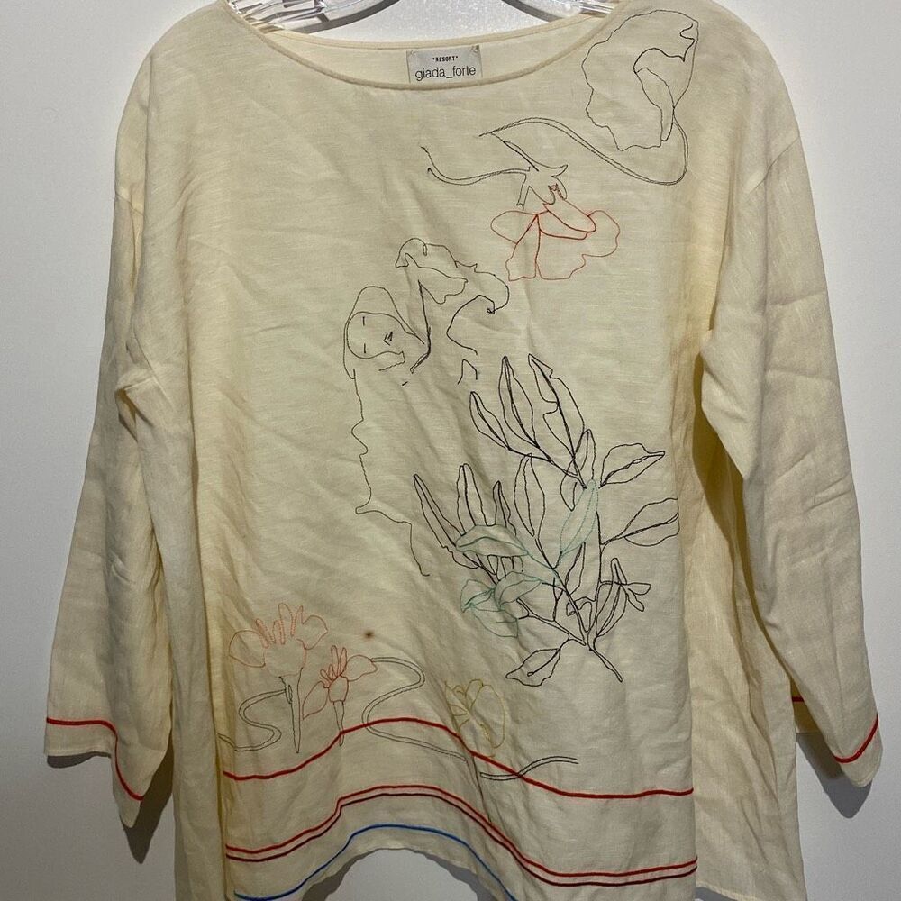 Giada Forte Resort Women's‎ Ivory Wool Linen Long Sleeve Embroidered Top Size XL